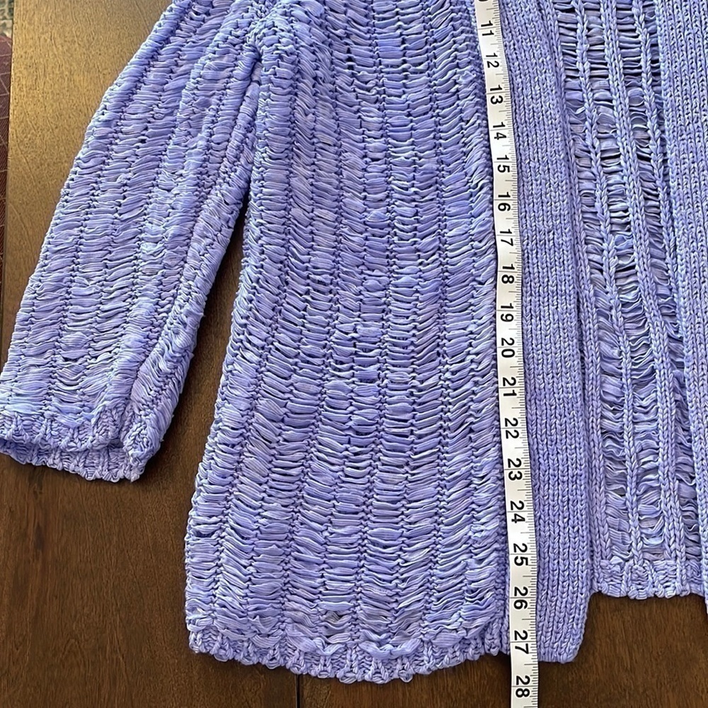 CHICO’S Purple Open Front Chunky Knit Cardigan Sz. 1/ MD. - Picture 7 of 12